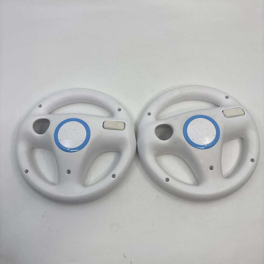 Nintendo Wii Wheel White Official Racing Accessory Bundle of 2 Mario Kart Wii